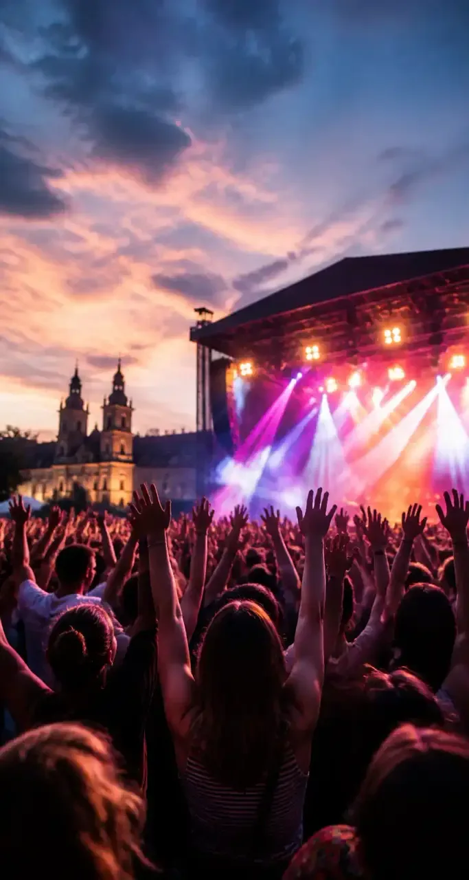 Festival de musique en plein air à Tours, scène et public
