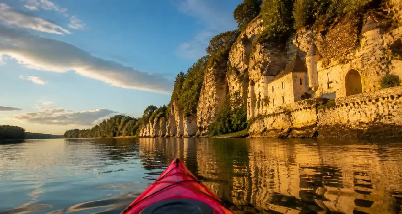 Kayak sur la Loire entre Tours et Amboise, falaises de tuffeau