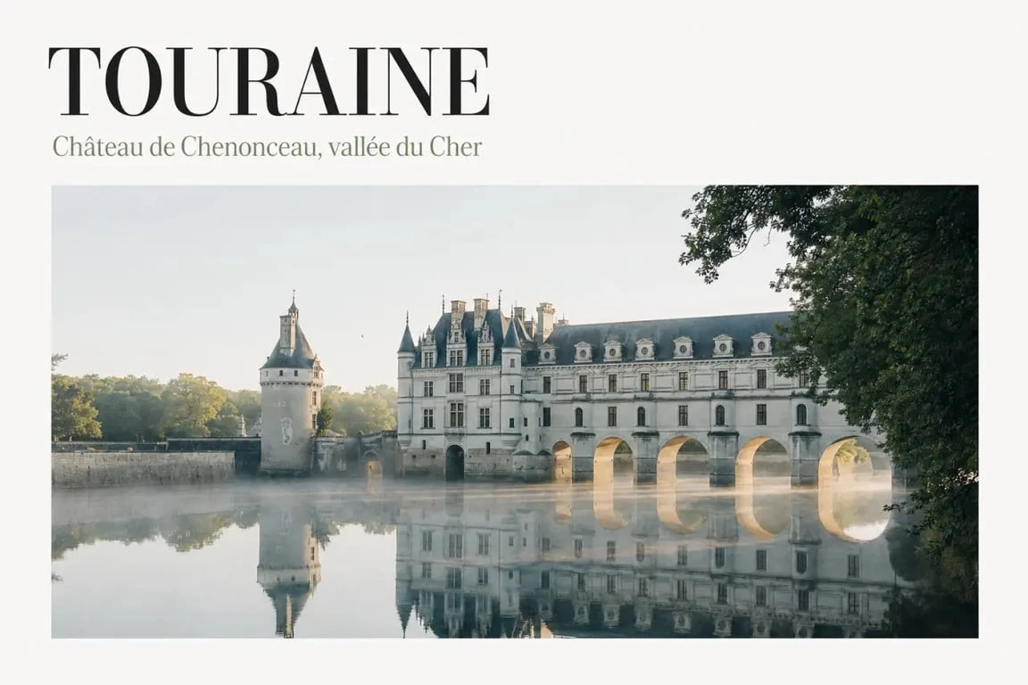 Guide du Routard Touraine : château de Chenonceau au-dessus du Cher en vue panoramique