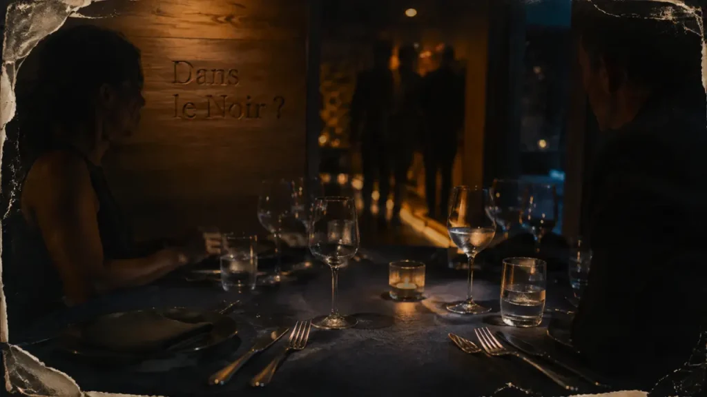 Restaurant insolite tours : dîner dans le noir, salle obscure, table dressée